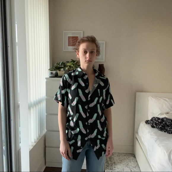 Indie Flip Phone Short Sleeve Button Down 90s Mens S - Picture 2 of 3